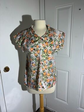 Women's Moodie Floral
Smocked Neck Blouse XS Boho Cottagecore Flutter Sleeve Top